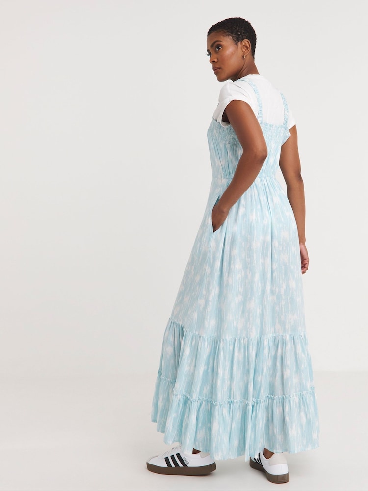 JD Williams Blue Printed Tie Waist Apron Dress - Image 2 of 3