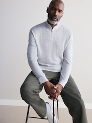 Ice Grey Regular Fit Signature 100% Merino Textured Quarter Zip Jumper - Image 1 of 8