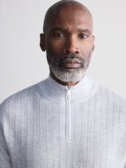 Ice Grey Regular Fit Signature 100% Merino Textured Quarter Zip Jumper - Image 5 of 8