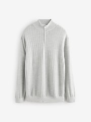 Ice Grey Regular Fit Signature 100% Merino Textured Quarter Zip Jumper - Image 6 of 8