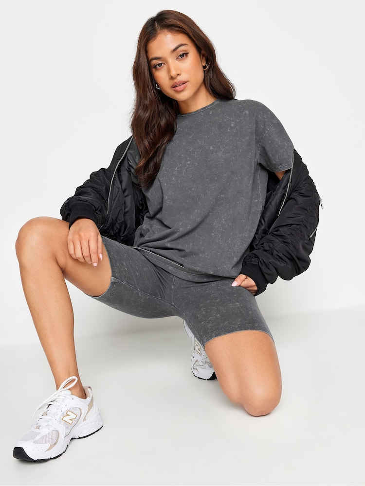 PixieGirl Petite Grey Acid Wash T-Shirt Shorts Set - Image 1 of 5