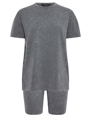 PixieGirl Petite Grey Acid Wash T-Shirt Shorts Set - Image 5 of 5