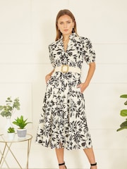 Yumi Floral Print Broderie Anglaise 100% Cotton Midi Shirt Dress With Matching Belt - Bild 1 von 4