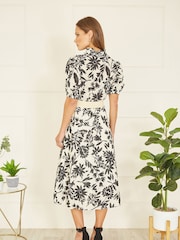 Yumi Floral Print Broderie Anglaise 100% Cotton Midi Shirt Dress With Matching Belt - Bild 2 von 4