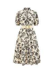 Yumi Floral Print Broderie Anglaise 100% Cotton Midi Shirt Dress With Matching Belt - Bild 4 von 4