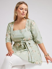 Grün - Yours Curve Floral Print Square Neck Top - Bild 1 von 1
