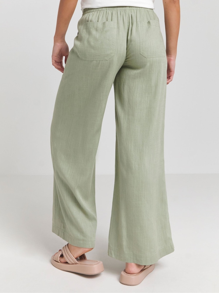 Simply Be Green Tie Waist Linen Wide Leg Trousers - Image 2 of 4