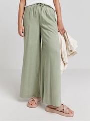 Simply Be Green Tie Waist Linen Wide Leg Trousers - Image 3 of 4