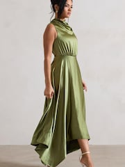 Club L London Khaki Green Kerri Satin Cowl-Neck Maxi Dress - Image 3 of 5