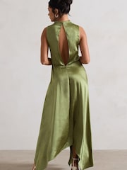 Club L London Khaki Green Kerri Satin Cowl-Neck Maxi Dress - Image 5 of 5