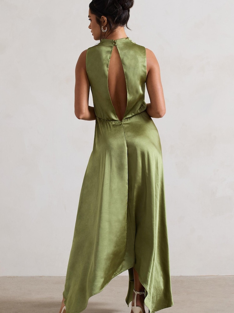 Club L London Khaki Green Kerri Satin Cowl-Neck Maxi Dress - Image 5 of 5