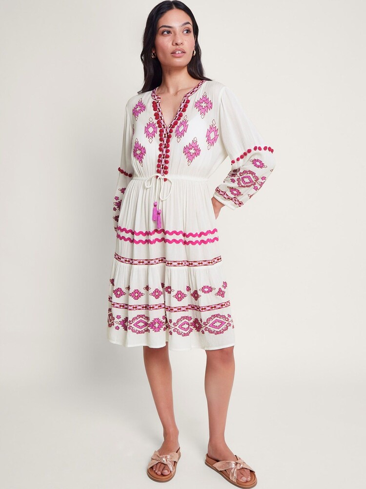 Monsoon White Embroidered Catia Dresses - Image 1 of 5