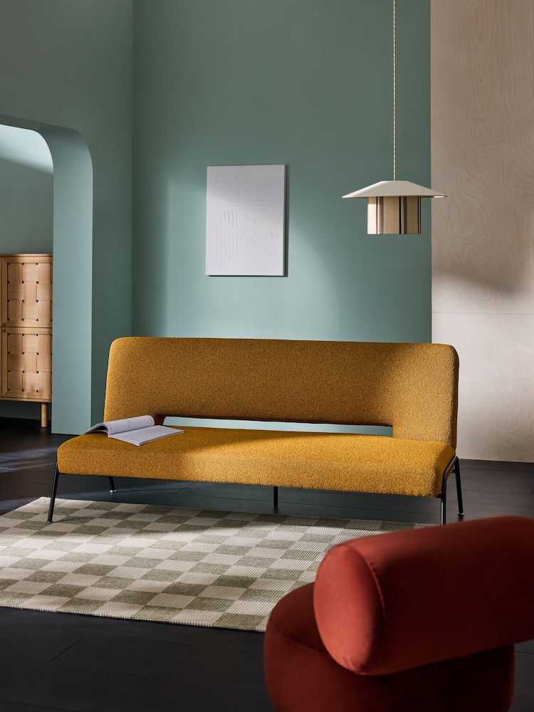 MADE.COM Ochre Yellow Pax Boucle Knox 2 Seater Sofa Bed - Image 1 of 7