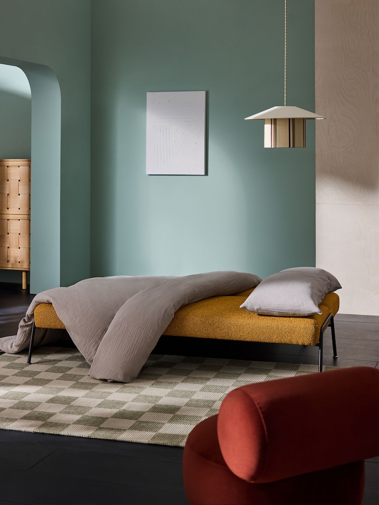 MADE.COM Ochre Yellow Pax Boucle Knox 2 Seater Sofa Bed - Image 2 of 7