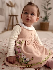 Бежевый Вышитый - Вельветовый сарафан из 100% хлопка с колготками Cath Kidston - Изображение 1 из 13
