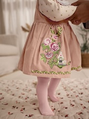 Бежевый Вышитый - Вельветовый сарафан из 100% хлопка с колготками Cath Kidston - Изображение 4 из 13