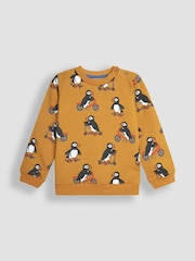 JoJo Maman Bébé Mustard Yellow Puffin Construction Vehicle Print Sweatshirt - Image 1 of 3