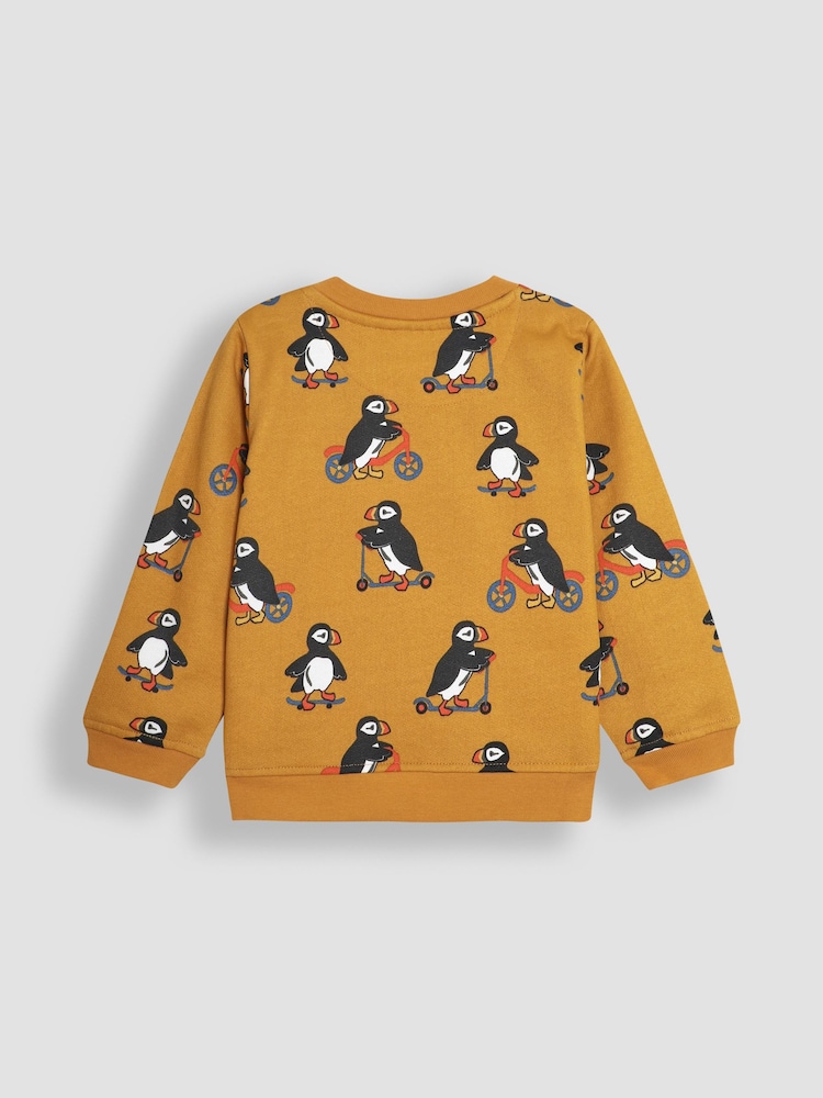 JoJo Maman Bébé Mustard Yellow Puffin Construction Vehicle Print Sweatshirt - Image 2 of 3