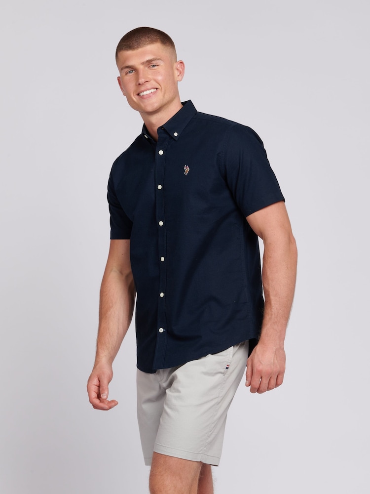 U.S. Polo Assn. Blue Mens Short Sleeve Oxford 100% Cotton Shirt - Image 8 of 8