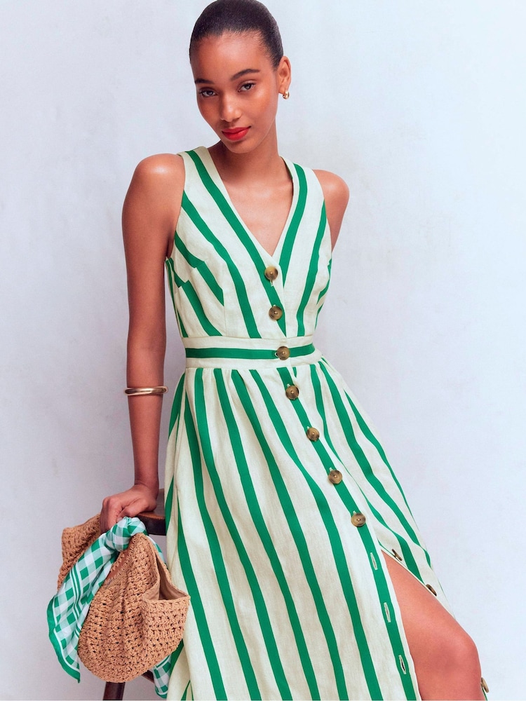 Boden Cream Catherine Button Linen Dress - Image 1 of 5 Boden Cream Catherine Button Linen Dress - Image 1 of 5
