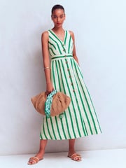 Boden Cream Catherine Button Linen Dress - Image 4 of 5
