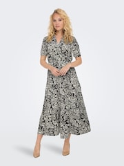 JDY Black Printed V-Neck Short Sleeve Tiered Maxi Dress - Image 1 of 5