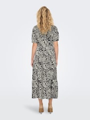 JDY Black Printed V-Neck Short Sleeve Tiered Maxi Dress - Image 2 of 5