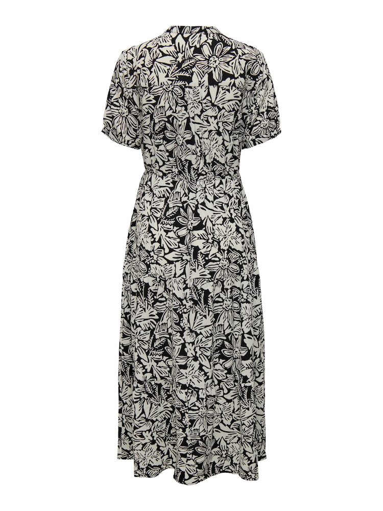 JDY Black Printed V-Neck Short Sleeve Tiered Maxi Dress - Image 5 of 5