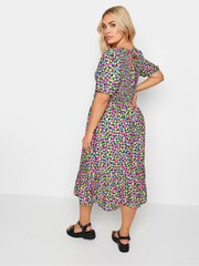 Yours Curve Black Limited Collection Rainbow Floral Print Shirred Midaxi Dress - Image 3 of 5
