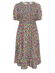 Yours Curve Black Limited Collection Rainbow Floral Print Shirred Midaxi Dress - Image 5 of 5