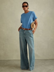Reiss Blue Lois Cotton Crew Neck T-Shirt - Image 1 of 5