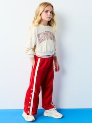 Red Wide Leg Popper Joggers (3-16yrs) - Image 2 of 7