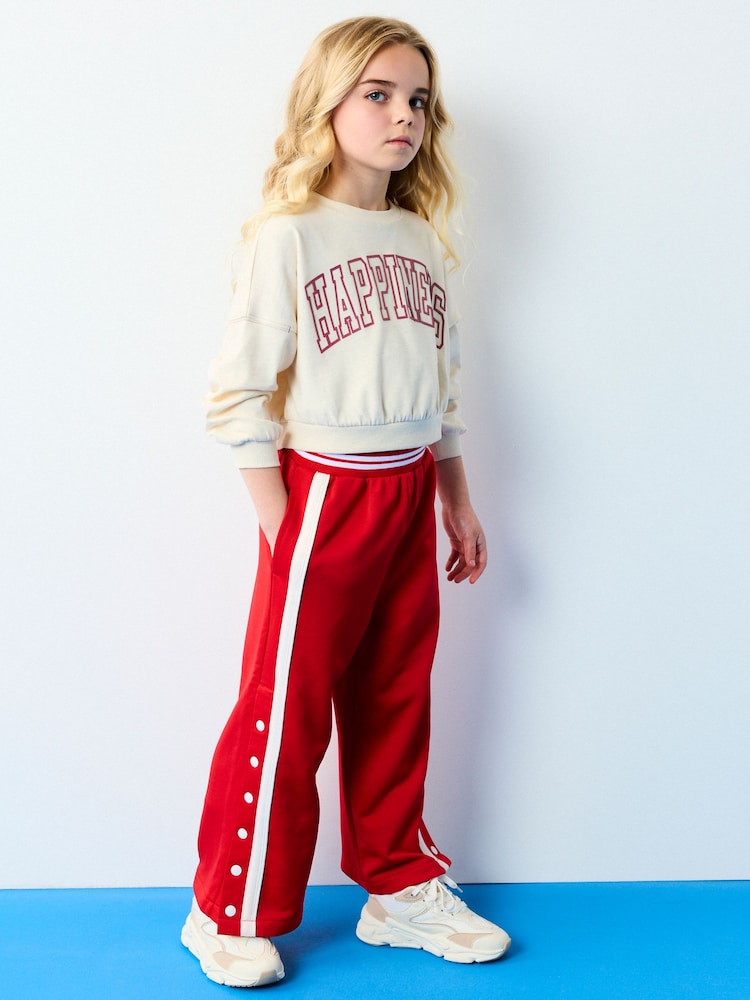 Red Wide Leg Popper Joggers (3-16yrs) - Image 2 of 7