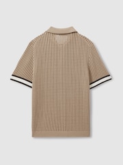 Reiss Camel Elias Reiss | Ché Open-Stitch Cuban Collar Shirt - Image 4 of 6