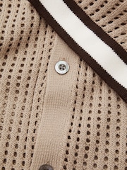 Reiss Camel Elias Reiss | Ché Open-Stitch Cuban Collar Shirt - Image 5 of 6