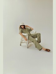 VILA Green Linen Trousers - Image 1 of 3