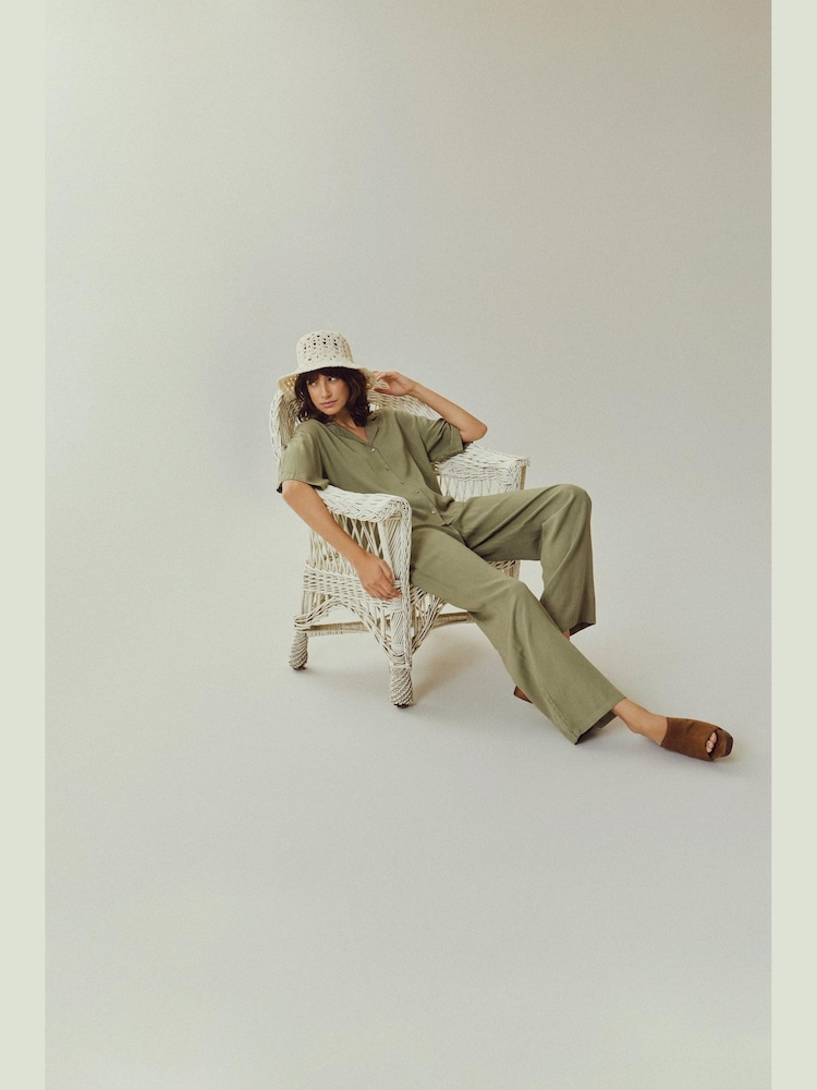 VILA Green Linen Trousers - Image 1 of 3