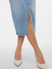 VERO MODA Blue Denim Midi Skirt With Front Split - Image 5 of 7
