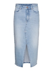 VERO MODA Blue Denim Midi Skirt With Front Split - Image 6 of 7