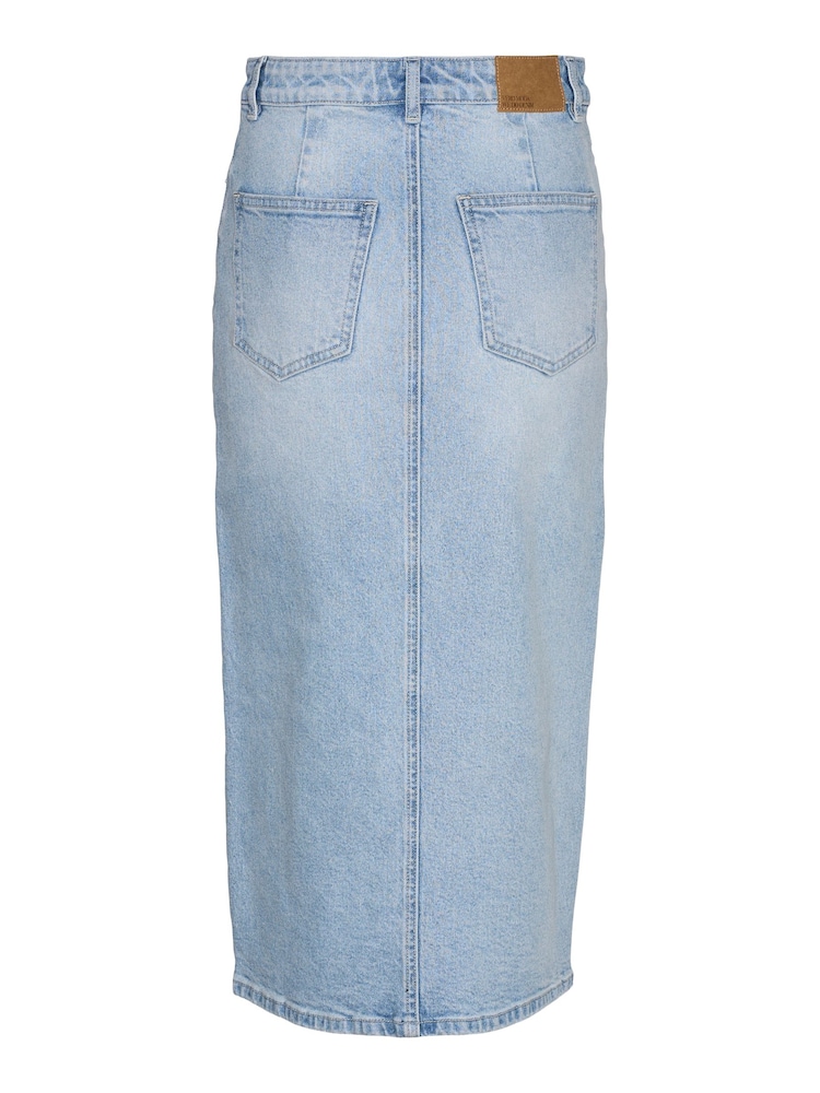 VERO MODA Blue Denim Midi Skirt With Front Split - Image 7 of 7