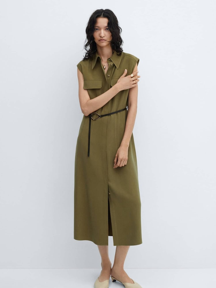 Mango Brown Belt Shirt Dress - Image 1 of 6 Mango Brown Belt Shirt Dress - Image 1 of 6
