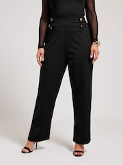 Yours Curve Black London Button Tab Trousers - Image 1 of 5