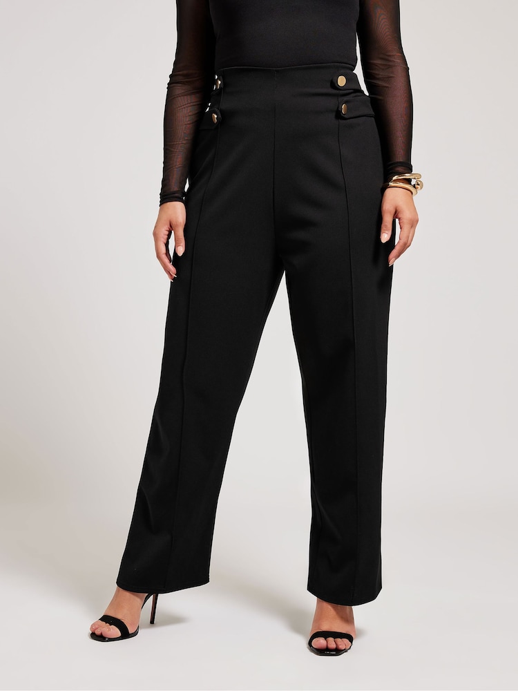 Yours Curve Black London Button Tab Trousers - Image 1 of 5