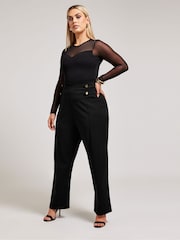 Yours Curve Black London Button Tab Trousers - Image 2 of 5