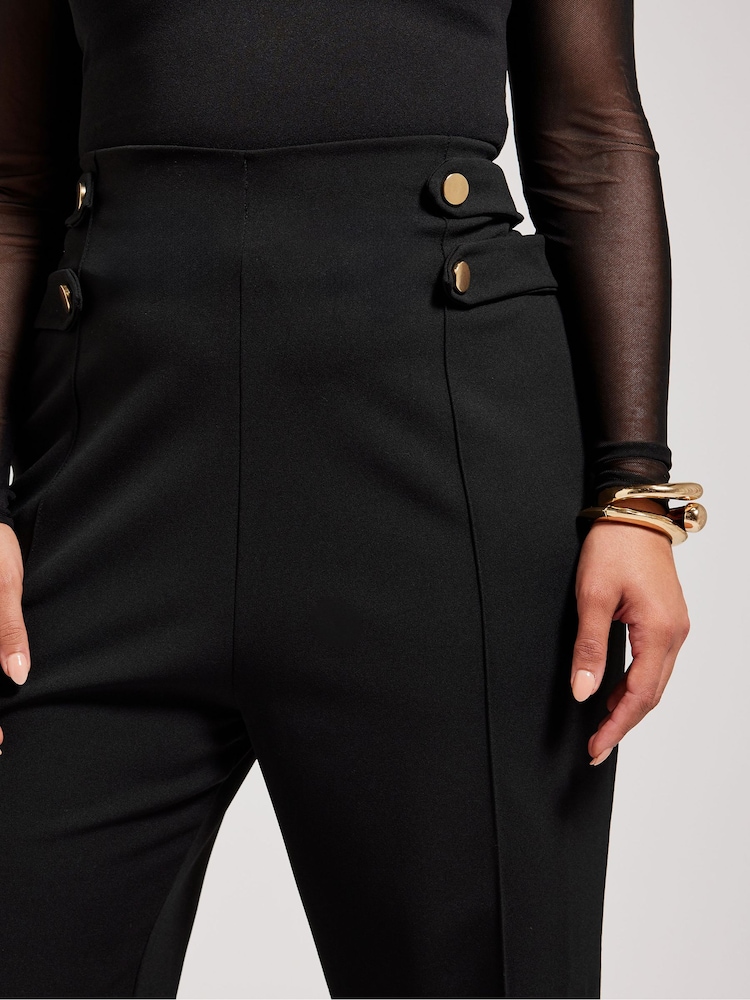 Yours Curve Black London Button Tab Trousers - Image 4 of 5