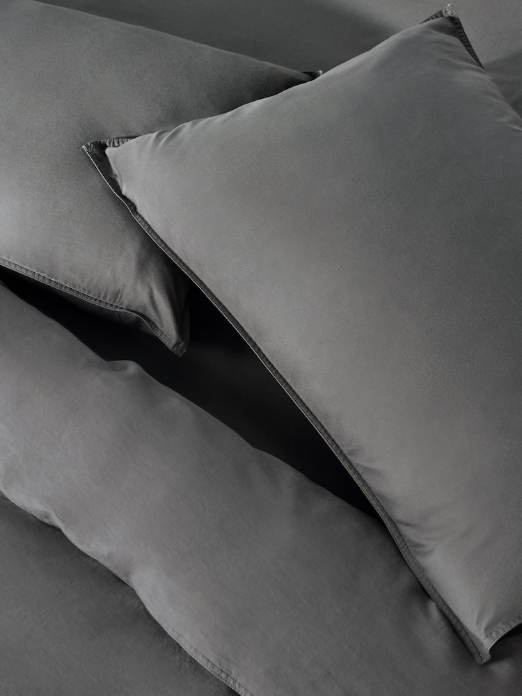 MADE.COM Charcoal Grey Cosy Washed Cotton Pillowcase Set of 2 - Image 2 of 3