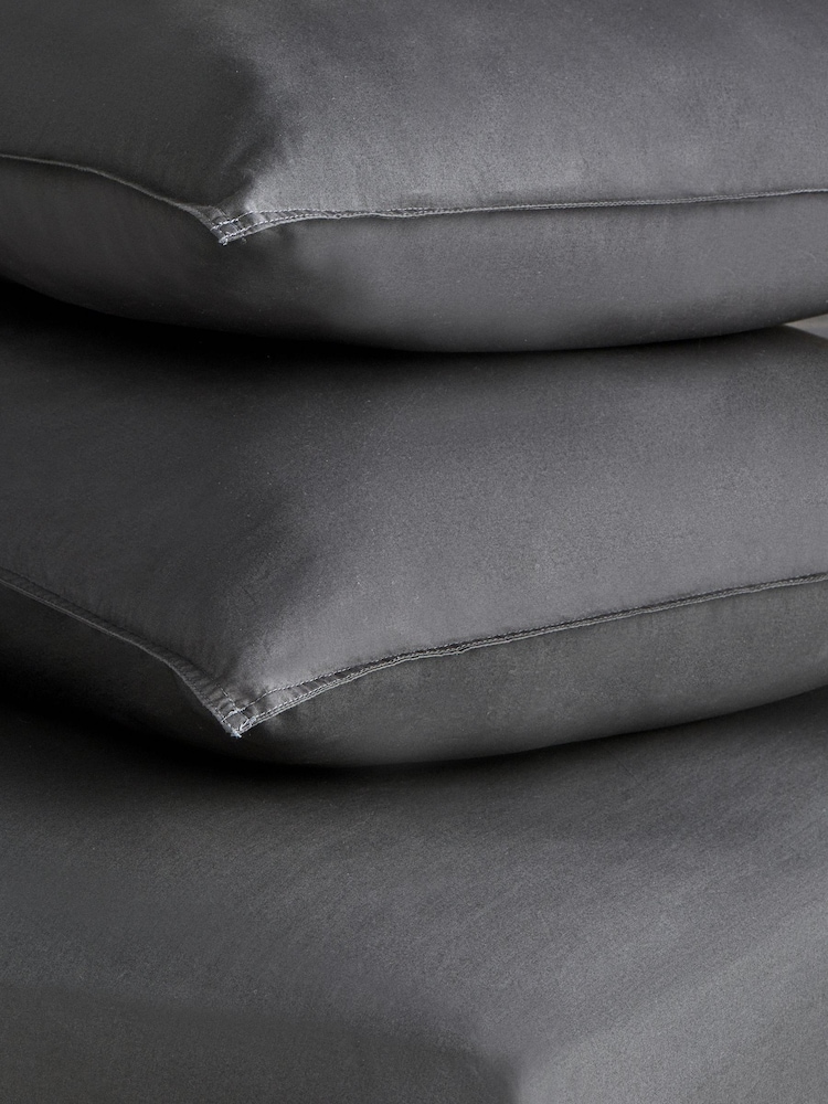 MADE.COM Charcoal Grey Cosy Washed Cotton Pillowcase Set of 2 - Image 3 of 3