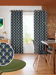Orla Kiely Navy Blue Florida Made to Measure 100% Cotton Curtains - Image 1 of 6
