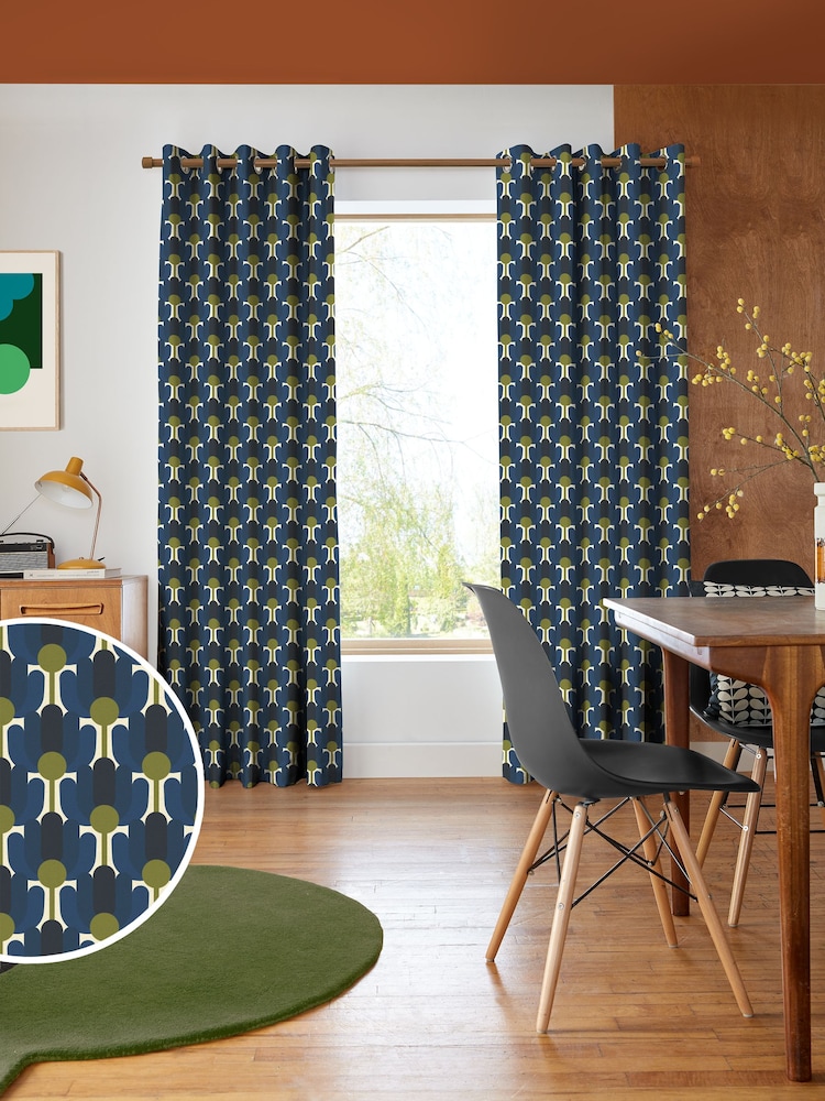 Orla Kiely Navy Blue Florida Made to Measure 100% Cotton Curtains - Image 1 of 6