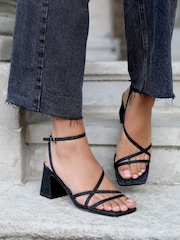 Linzi Black Liliana Glitter Crossover Slingback Block Heeled Sandals - Image 1 of 4